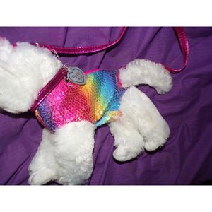Poochie & Co Rainbow Sequin Plush White Kitty Zip Up Purse Girls Shoulder Purse
